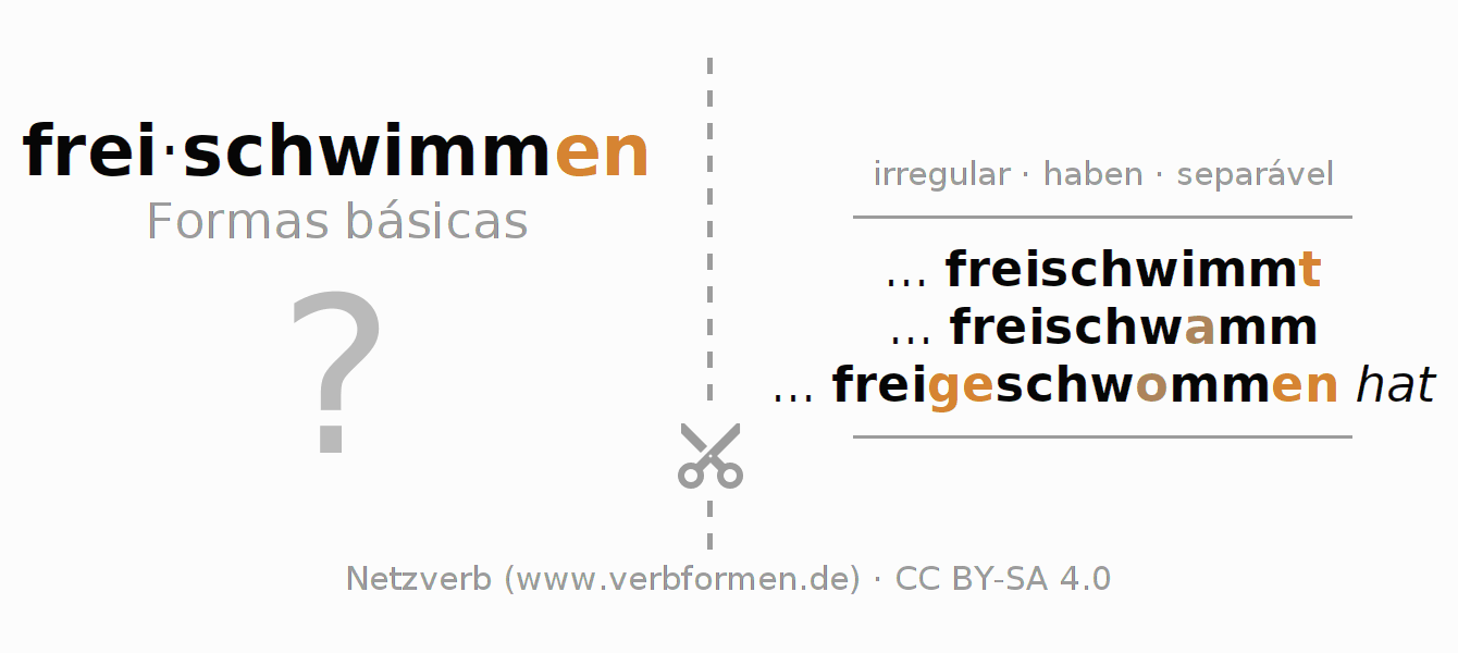 Flashcards para a conjugação do verbo freischwimmen