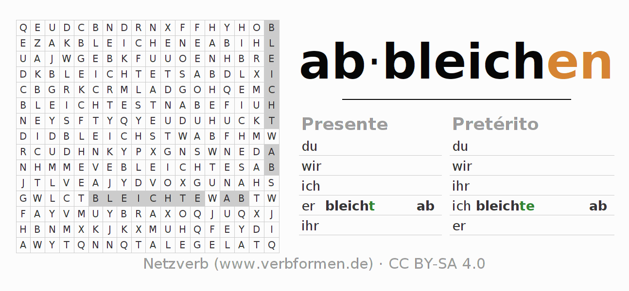 Caça-palavras com a conjugação do verbo abbleichen