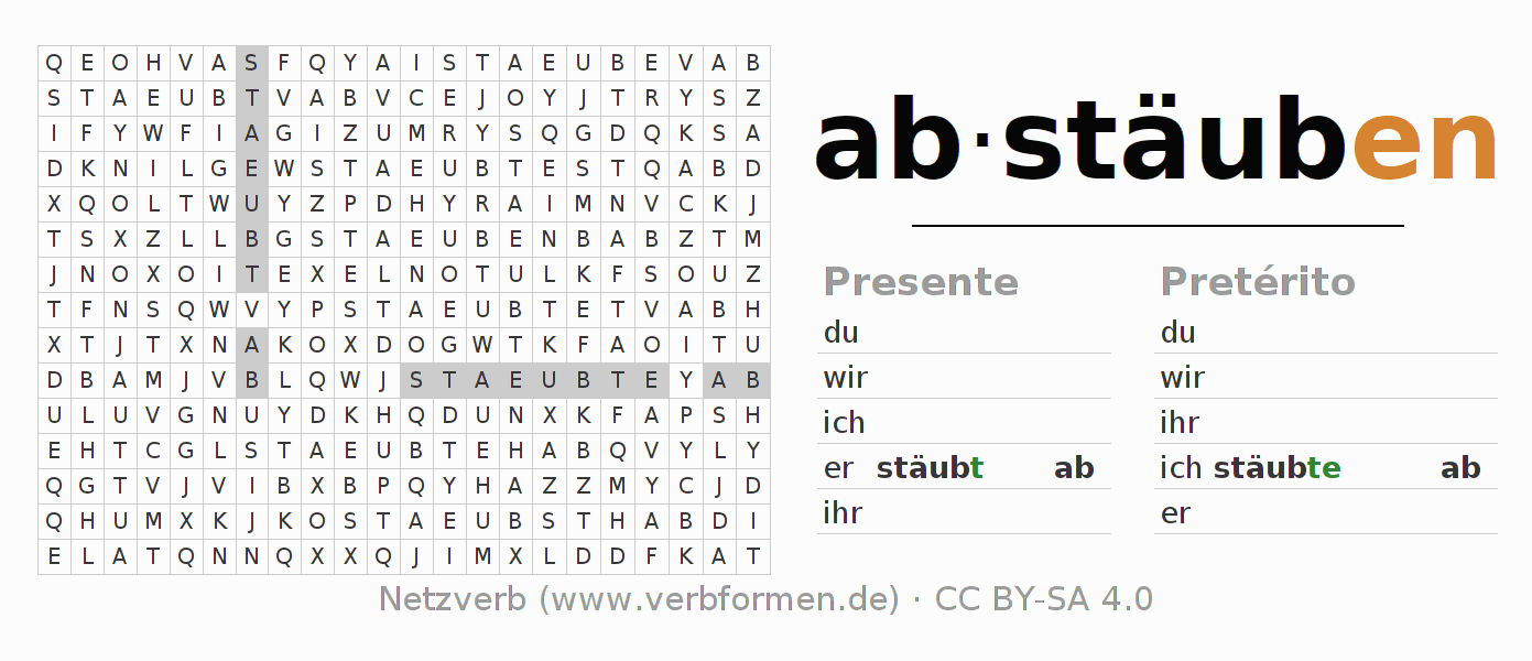 Caça-palavras com a conjugação do verbo abstäuben