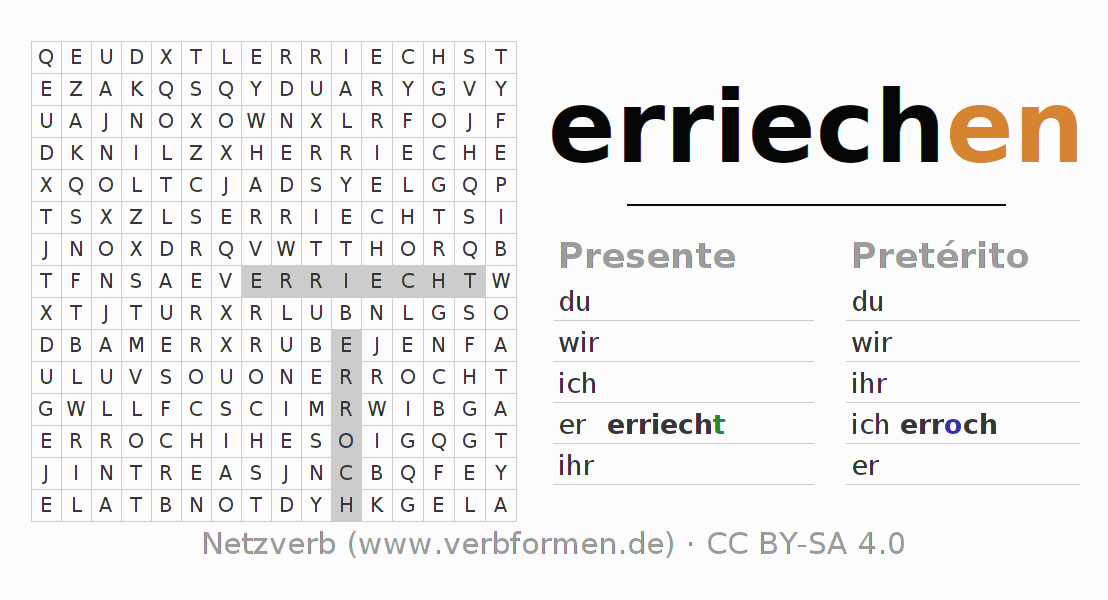 Caça-palavras com a conjugação do verbo erriechen