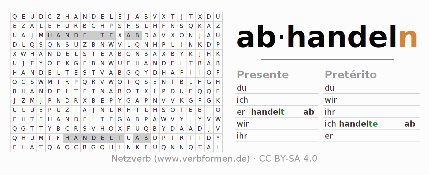 Caça-palavras com a conjugação do verbo abhandeln