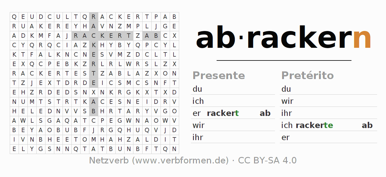 Caça-palavras com a conjugação do verbo abrackern
