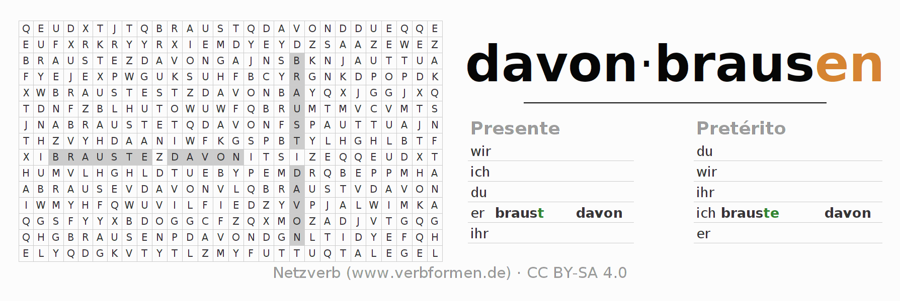 Caça-palavras com a conjugação do verbo davonbrausen