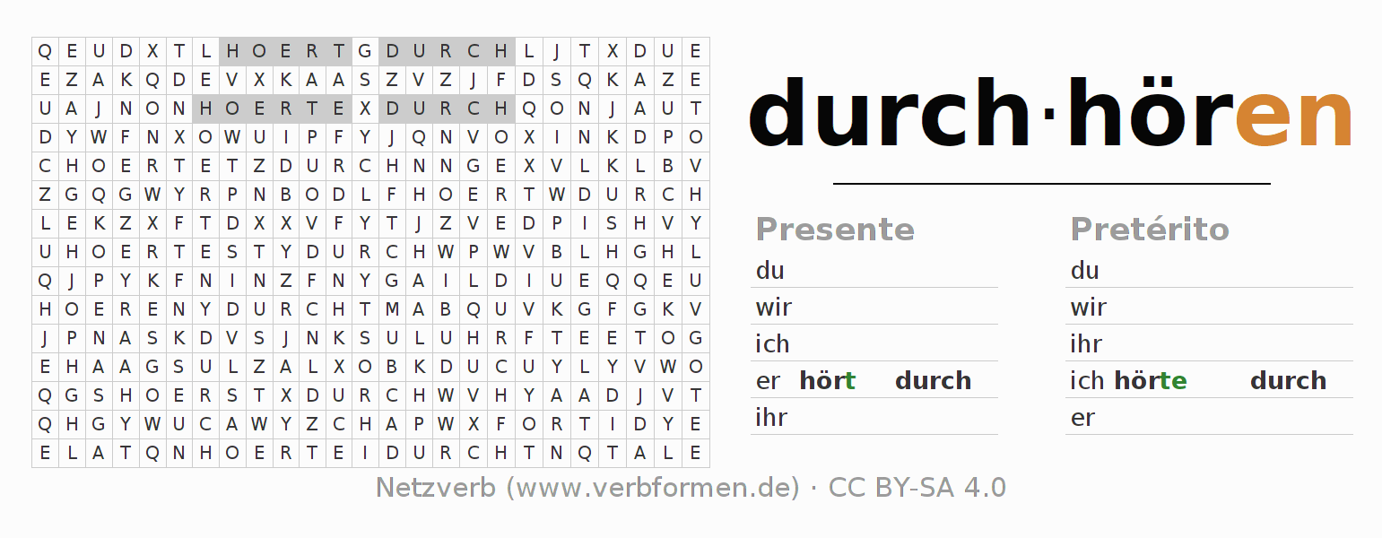Caça-palavras com a conjugação do verbo durchhören