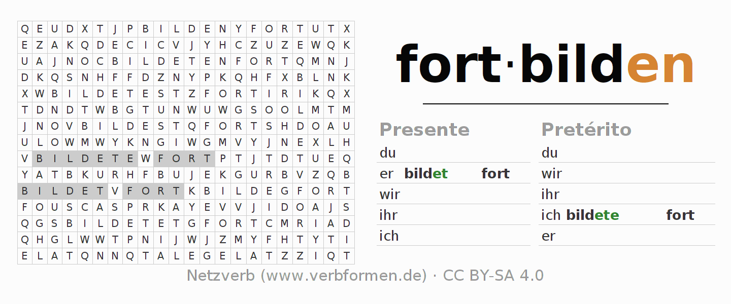 Caça-palavras com a conjugação do verbo fortbilden