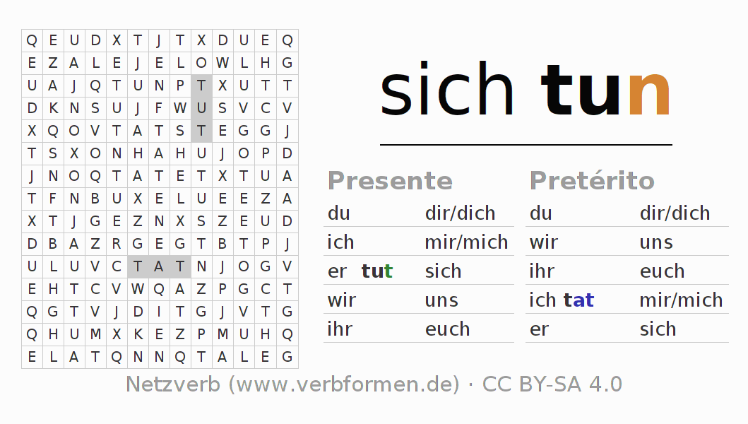 Caça-palavras com a conjugação do verbo sich tun
