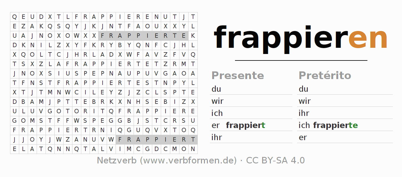 Caça-palavras com a conjugação do verbo frappieren