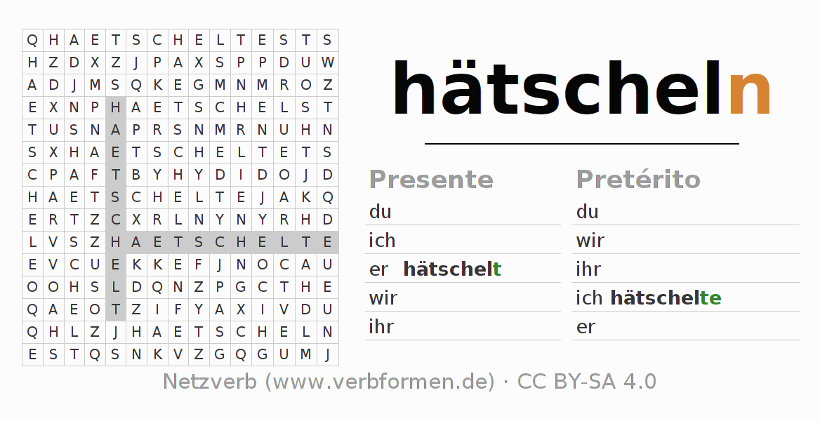 Caça-palavras com a conjugação do verbo hätscheln