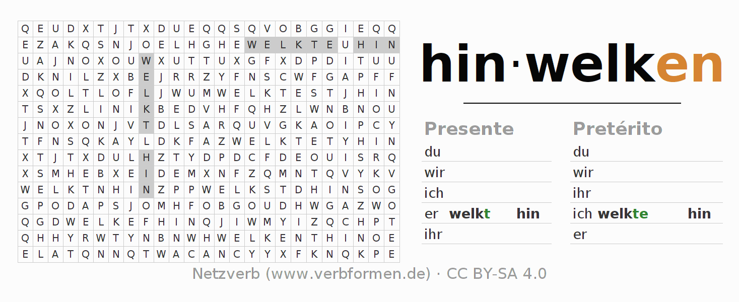 Caça-palavras com a conjugação do verbo hinwelken
