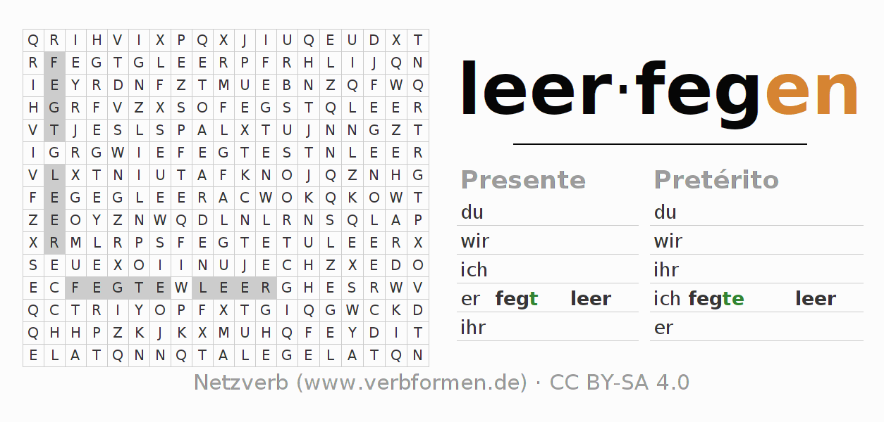 Caça-palavras com a conjugação do verbo leerfegen