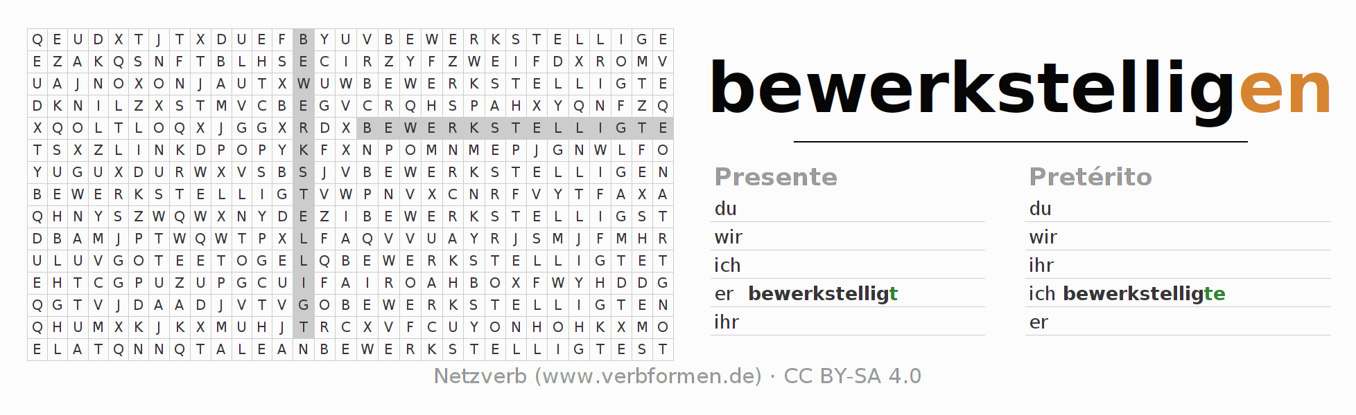 Caça-palavras com a conjugação do verbo bewerkstelligen