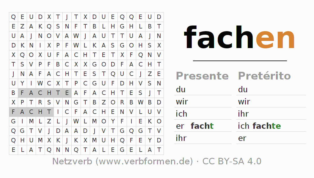 Caça-palavras com a conjugação do verbo fachen