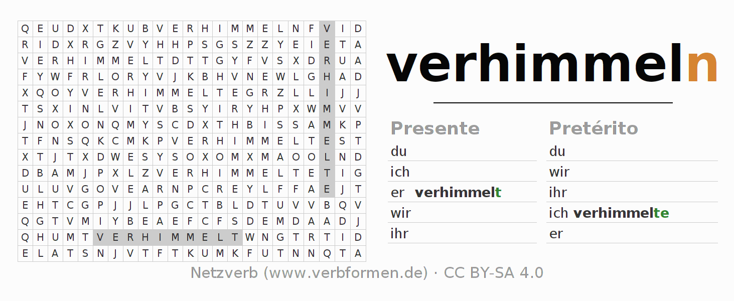 Caça-palavras com a conjugação do verbo verhimmeln
