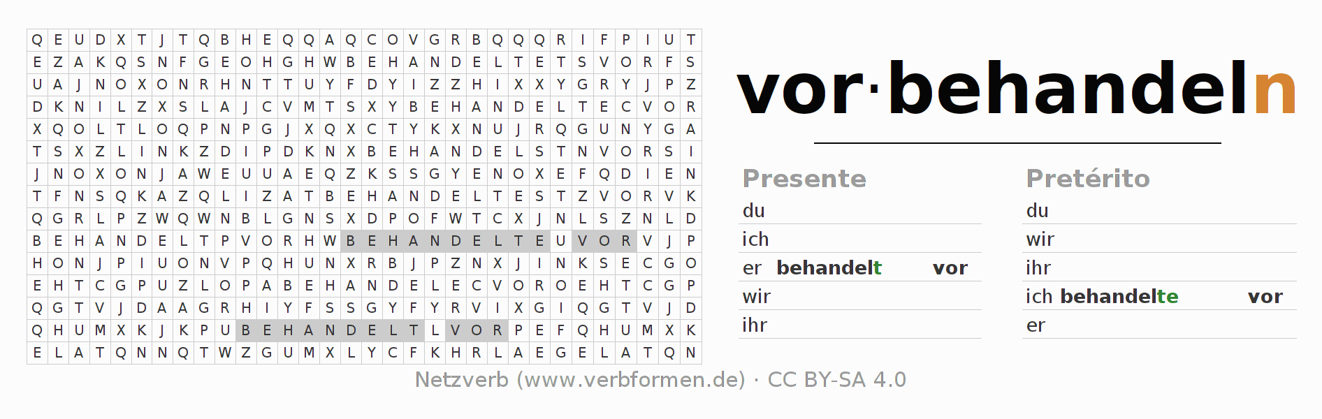 Caça-palavras com a conjugação do verbo vorbehandeln