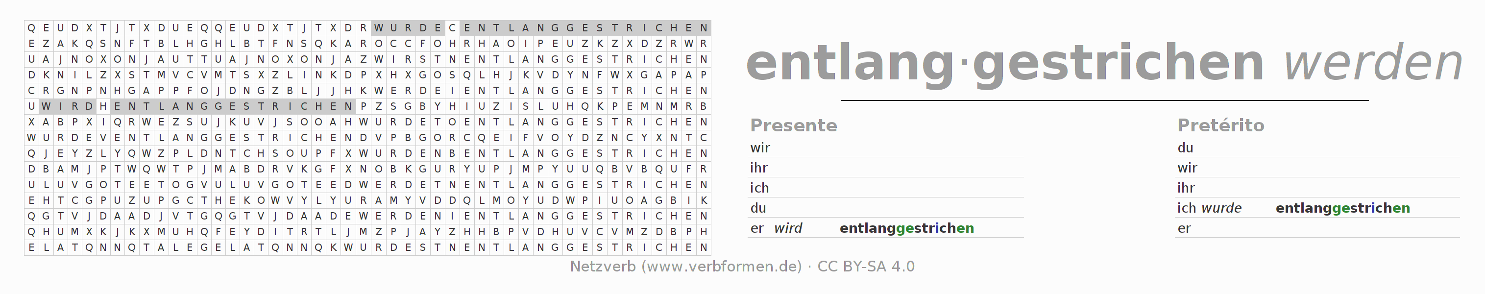 Caça-palavras com a conjugação do verbo entlangstreichen