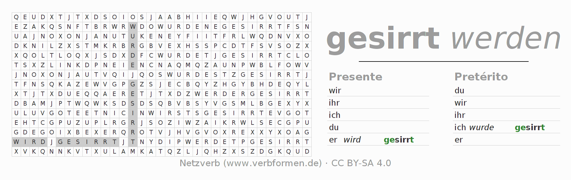 Caça-palavras com a conjugação do verbo sirren (ist)