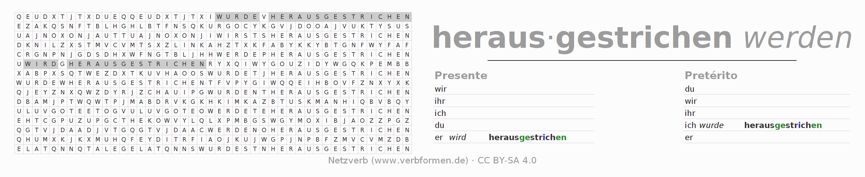 Caça-palavras com a conjugação do verbo herausstreichen