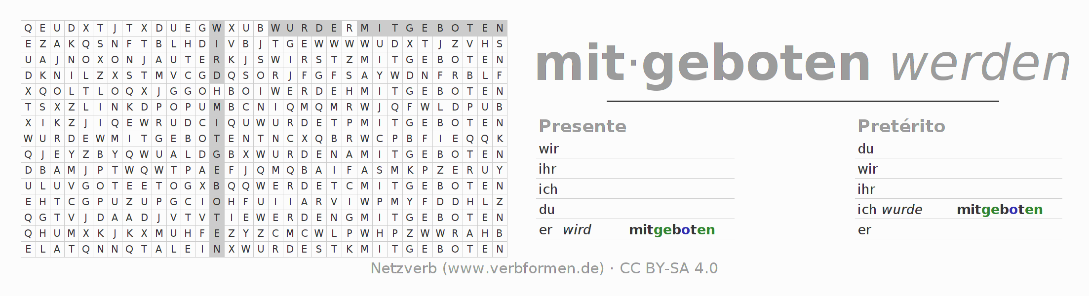 Caça-palavras com a conjugação do verbo mitbieten