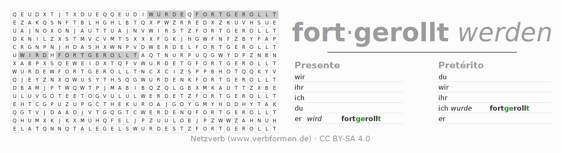Caça-palavras com a conjugação do verbo fortrollen (ist)