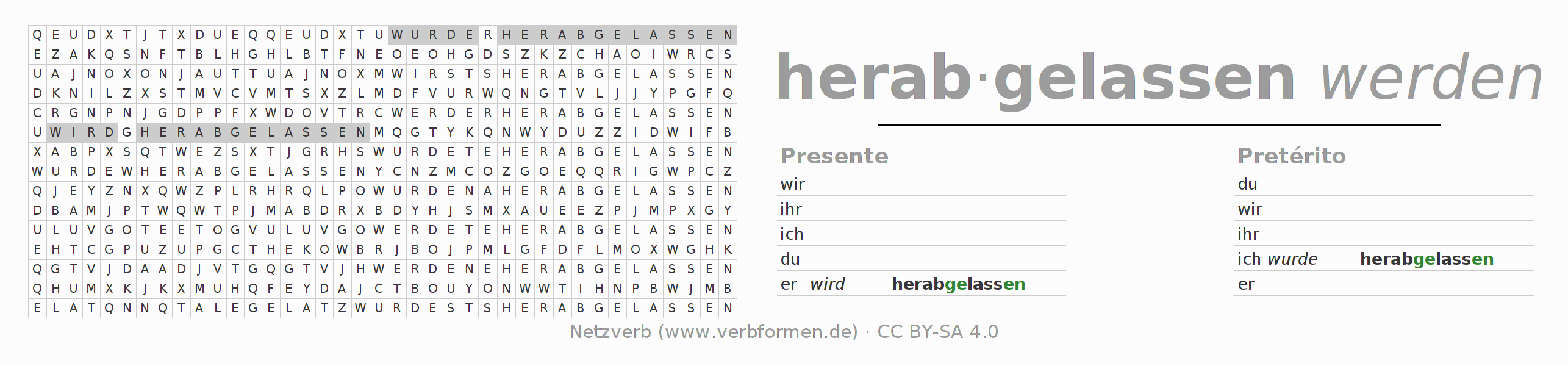 Caça-palavras com a conjugação do verbo herablassen