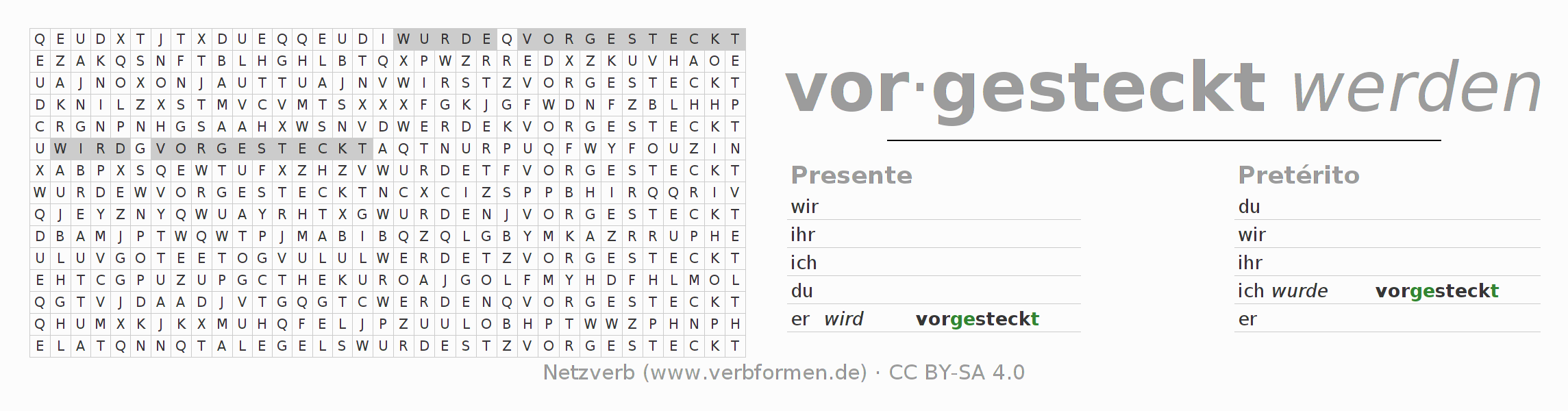 Caça-palavras com a conjugação do verbo vorstecken