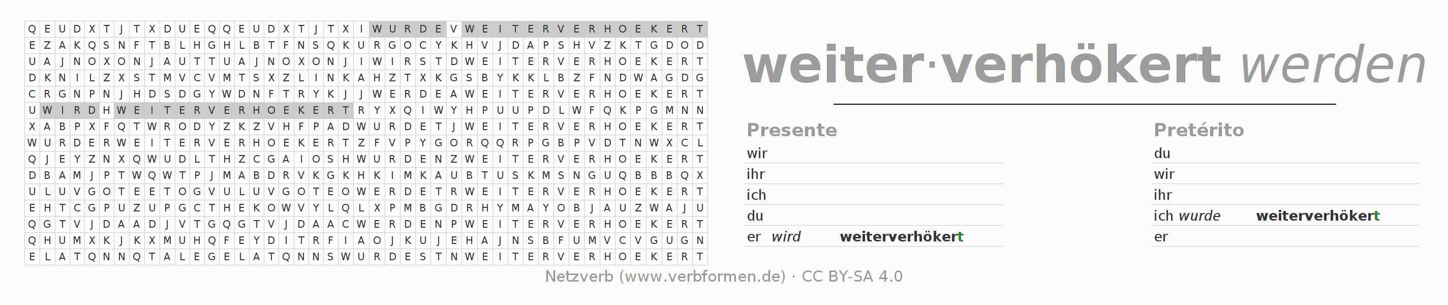 Caça-palavras com a conjugação do verbo weiterverhökern
