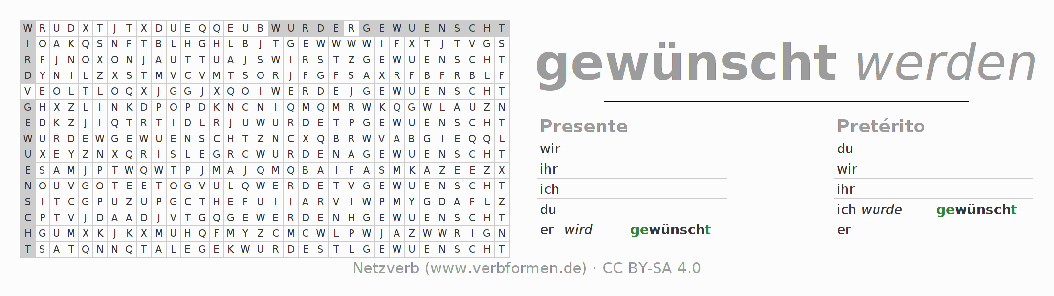 Caça-palavras com a conjugação do verbo wünschen