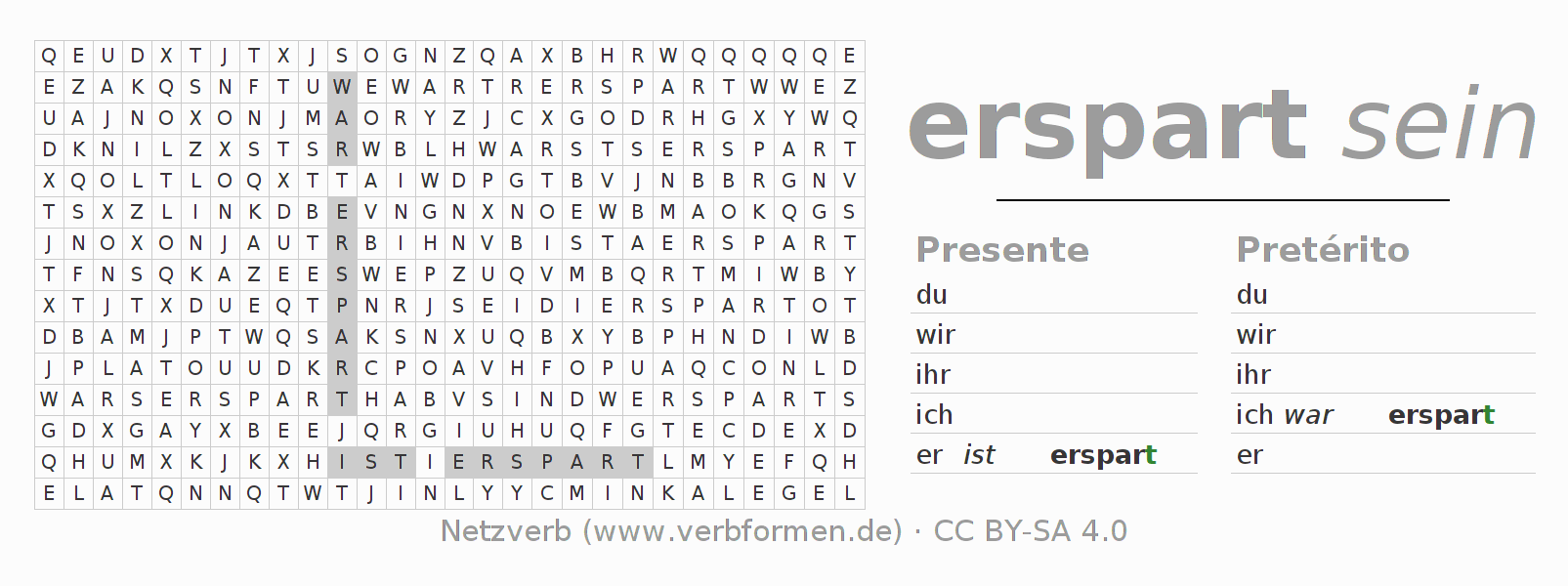 Caça-palavras com a conjugação do verbo ersparen