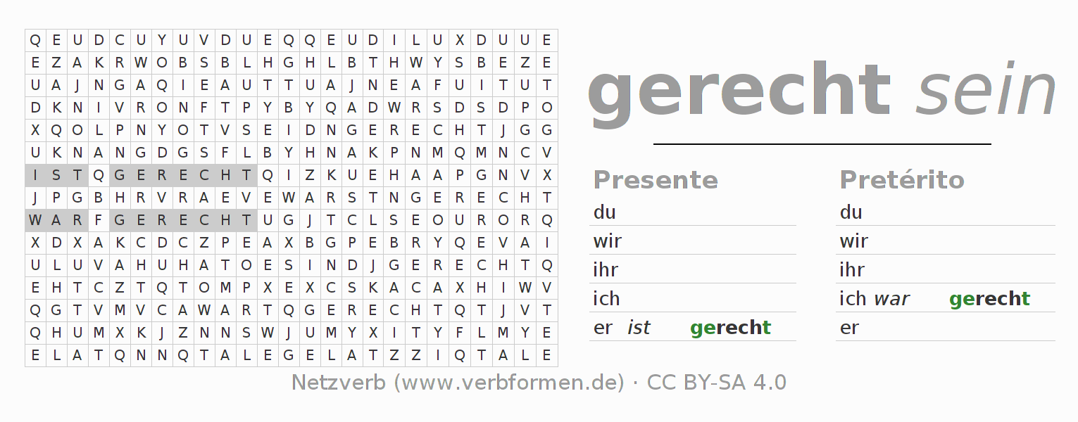 Caça-palavras com a conjugação do verbo rechen