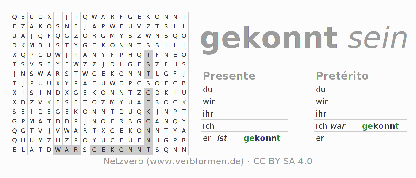 Caça-palavras com a conjugação do verbo können