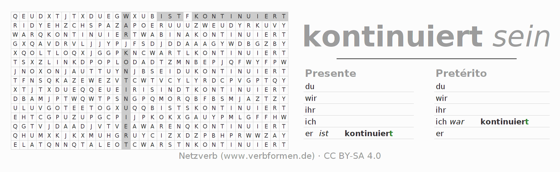 Caça-palavras com a conjugação do verbo kontinuieren