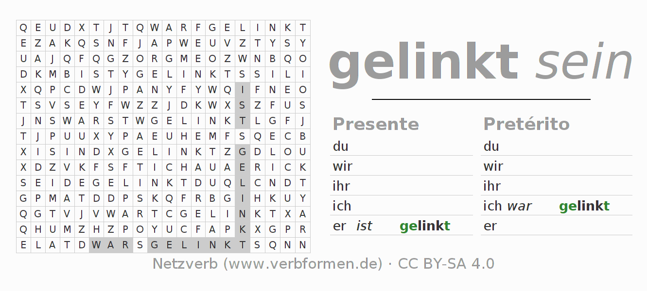 Caça-palavras com a conjugação do verbo linken